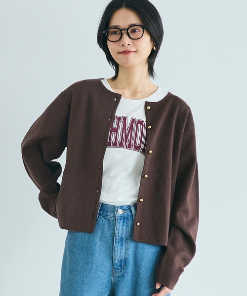 XL セリーヌ ニットカーディガン チェーン柄 金ボタン ネイビー 42 FREAK'S STORE/金ボタン ニット ポケット カーディガン【限定