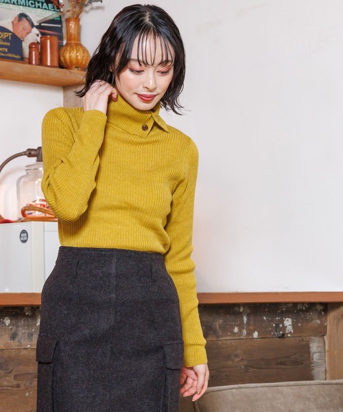 タグあり美品 MARLENE DAM 定7.59 40 ウール ブルゾン ニット mili an deni ニット セーター ウォッシャブルドクターネック
