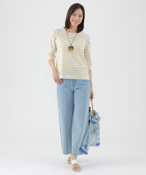 tシャツ 「ウォッシャブル」ジャカードボーダープルオーバーカットソー レディース TRANS WORK tシャツ 「ウォッシャブル」ジャカードボーダープル