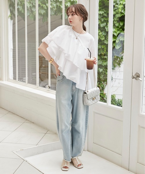 tシャツ 「追加」アシンメトリーフリルTEE レディース ANGIE tシャツ アシンメトリー フリルTEE レディース : ZOZOTOWN
