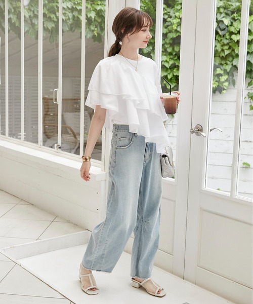 ANGIE tシャツ アシンメトリー フリルTEE レディース : ZOZOTOWN Yahoo