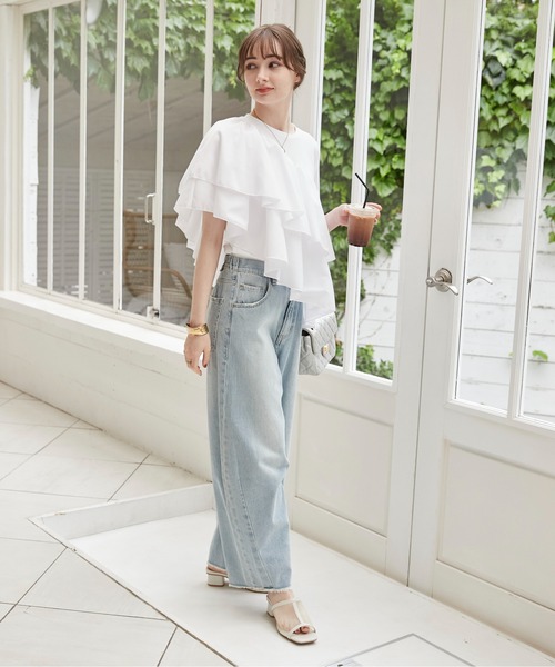 ANGIE tシャツ アシンメトリー フリルTEE レディース : ZOZOTOWN