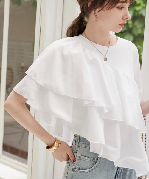 ANGIE tシャツ アシンメトリー フリルTEE レディース : ZOZOTOWN