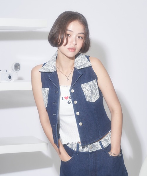 【未使用品】MACHATT マチャット デニム ベスト ジレ JUST A NOON（ジャストアヌーン） ベスト ジレ レースデニムベスト