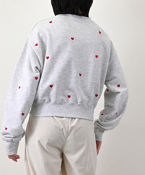 STYLEBLOCK tシャツ 裏毛ハート刺繍スウェットプルオーバー レディース