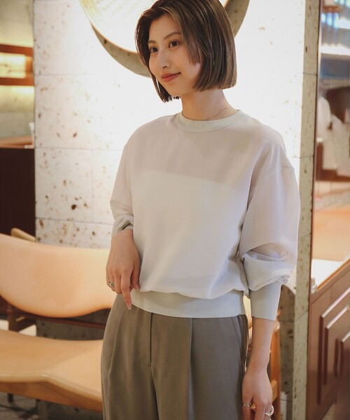 Demi-Luxe BEAMS ブラウス シャツ ニット コンビ シアーブラウス