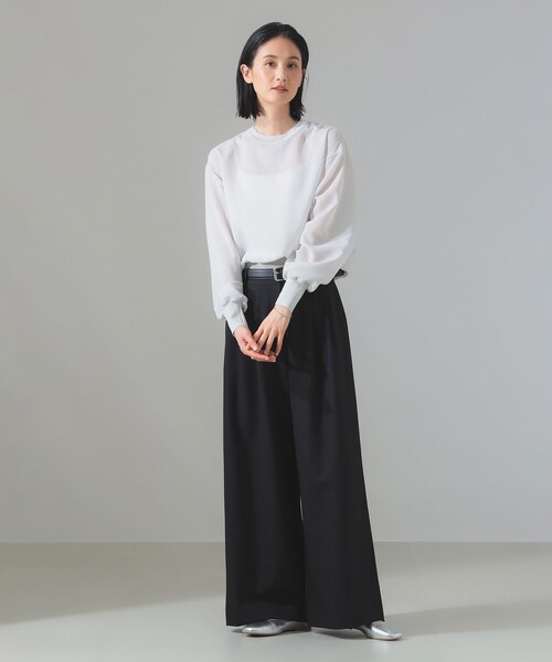 ブラウス シャツ ニット コンビ シアーブラウス「手洗い可」 レディース Demi-Luxe BEAMS ブラウス シャツ ニット コンビ シアーブラウス