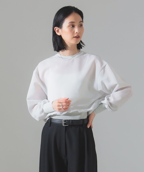 ブラウス シャツ ニット コンビ シアーブラウス「手洗い可」 レディース Demi-Luxe BEAMS ブラウス シャツ ニット コンビ シアーブラウス