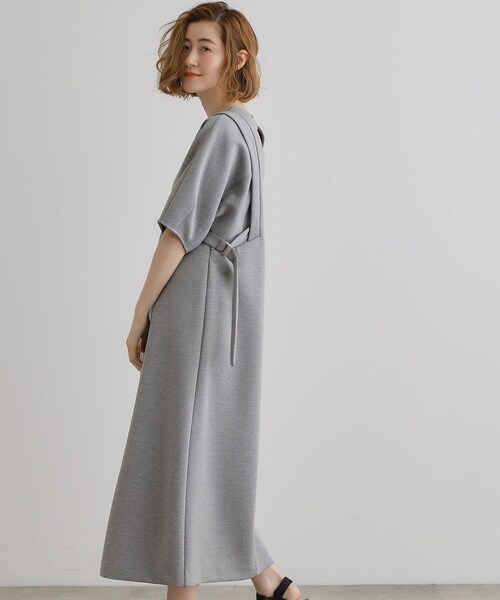 美品✨23区 ストレッチポンチ ジャージー Aライン ロングワンピース 黒 M ポンチジャージマキシワンピ（マキシ・ロングワンピース