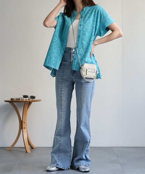 【美品】ROPE レース切り替えブラウス フレンチスリーブ♡上品 きれいめ ブラウス レース インナー付き セットアップ風 フレンチスリーブ