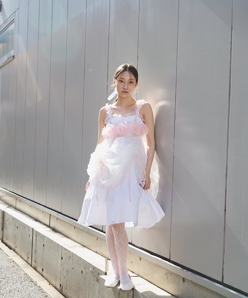 Pain ドレス オーガンジーバイカラーフリルシャツロングドレス