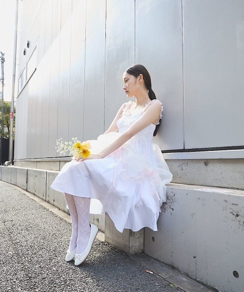 Pain ドレス オーガンジーバイカラーフリルシャツロングドレス