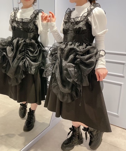 Pain ドレス オーガンジーバイカラーフリルシャツロングドレス