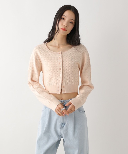 ピヨ子　　STARDUSTニットスキッパーカーデ　ヘザーグレー Heather（ヘザー）の「オフショルZIPニットカーディガン 105331