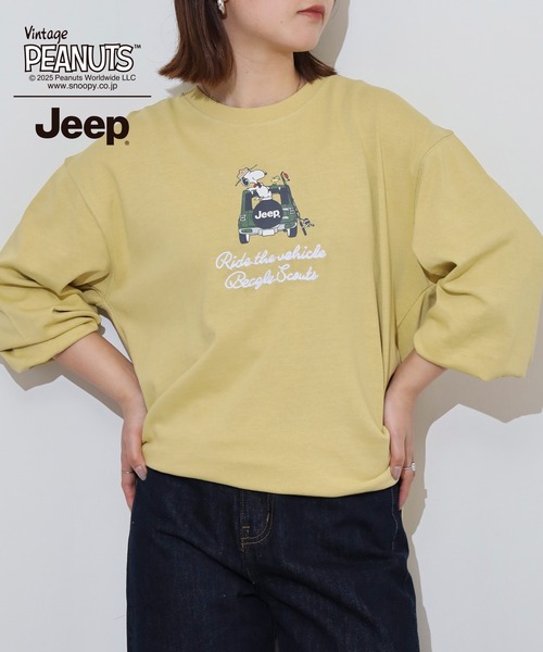 PEANUTS tシャツ PEANUTS×Jeep チェーンステッチ刺繍オーバーサイズ
