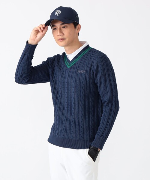 BEAMS GOLF クルーネックセーター L ネイビー BEAMS GOLF セーター ニット PURPLE LABEL / ケーブル編