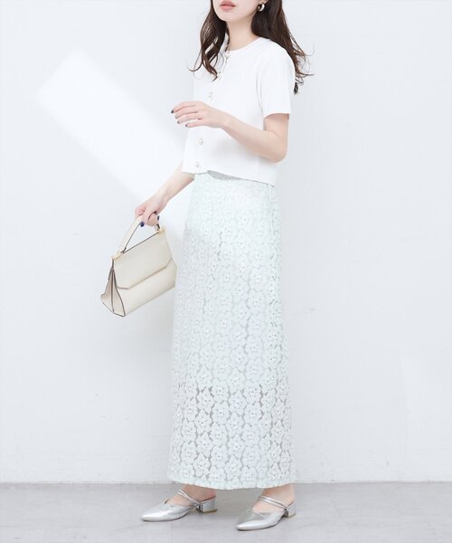 natural couture スカート 「WEB限定」花柄レースややAライン