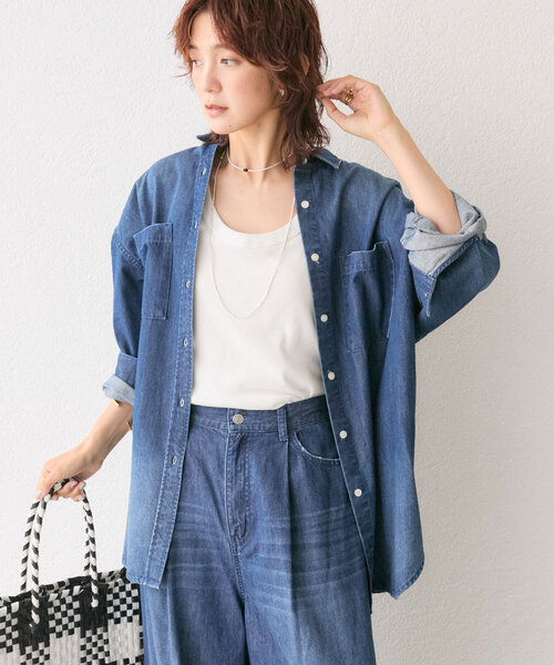 ブラウス シャツ 「MONN.:.(モン)」ライトデニムロングシャツ レディース