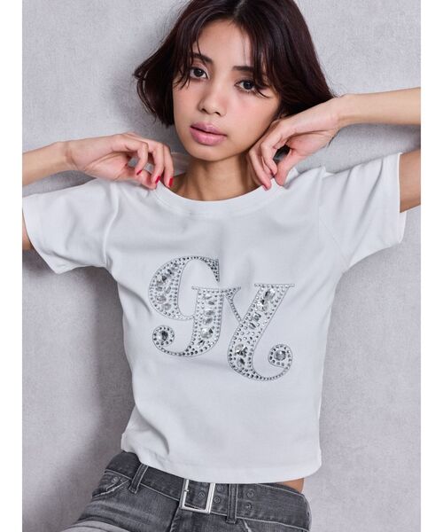 Tシャツ・カットソー CFIERCE Bijou Glitter Casual T-shirt GYDA tシャツ GY bijou Tシャツ レディース : ZOZOTOWN Yahoo!店