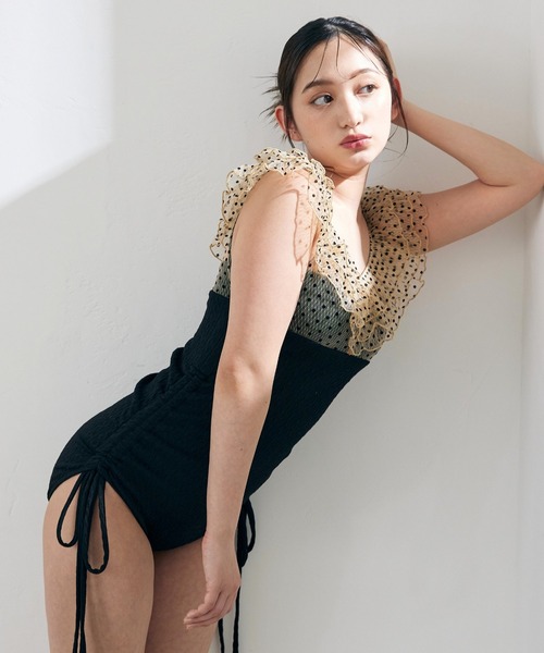 CELEN 水着 「swimwear/体型カバー」ドットチュールワンピーススイム