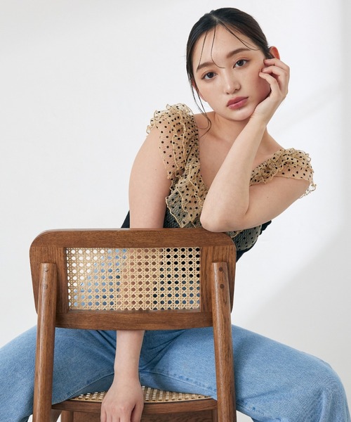 水着 「swimwear/体型カバー」ドットチュールワンピーススイムウェア