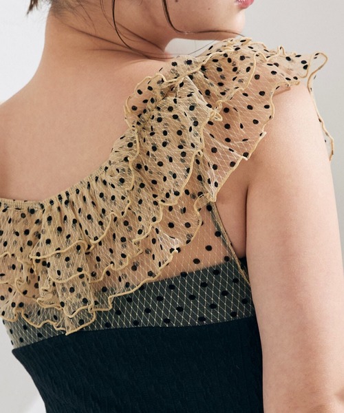 水着 「swimwear/体型カバー」ドットチュールワンピーススイムウェア