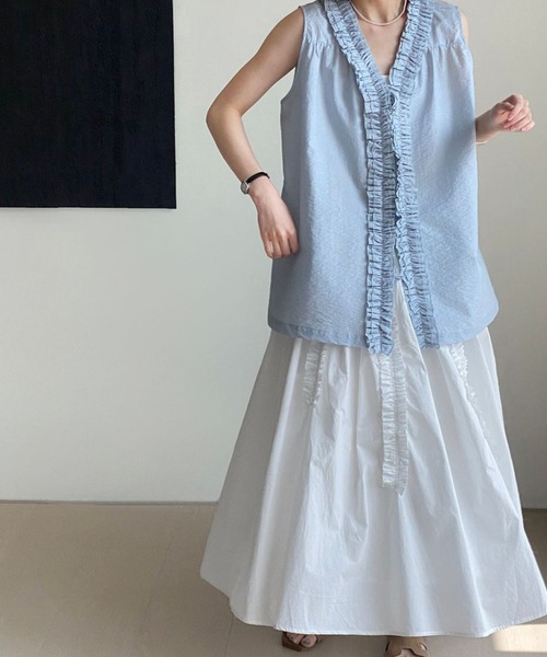 ベスト ジレ ピンタックギャザーVネックBIGジレ レディース deux amour ベスト ジレ ピンタックギャザーVネックBIGジレ