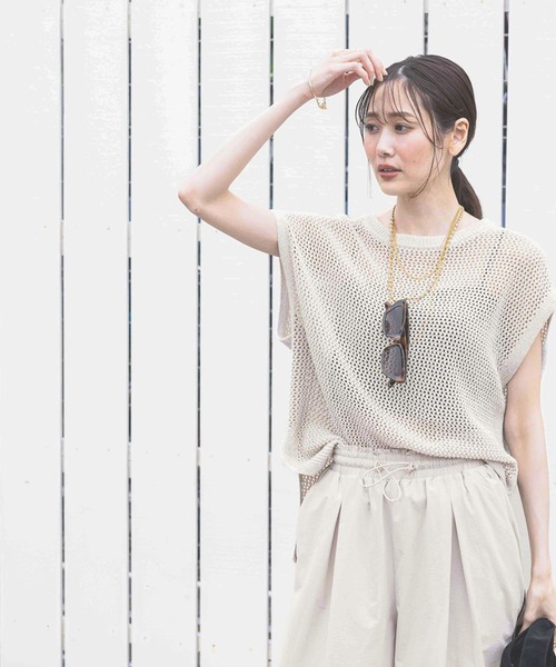 GLOBAL WORK tシャツ 洗えるメッシュプルオーバーフレンチ
