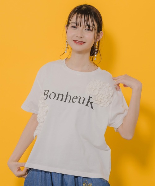 tシャツ 752001：ボヌールロゴ レーステープTシャツ レディース