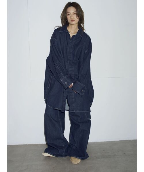 ブラウス シャツ 「Htage」ビッグシルエットデニムシャツ レディースの画像