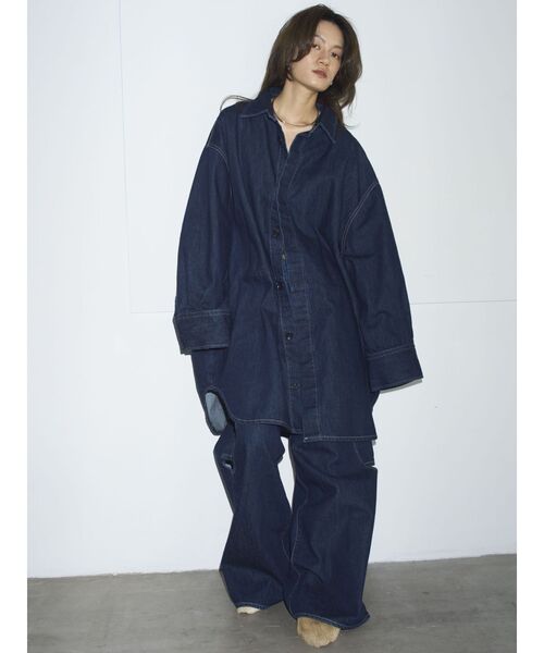 ブラウス シャツ 「Htage」ビッグシルエットデニムシャツ レディースの画像