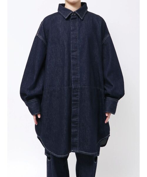 ブラウス シャツ 「Htage」ビッグシルエットデニムシャツ レディースの画像