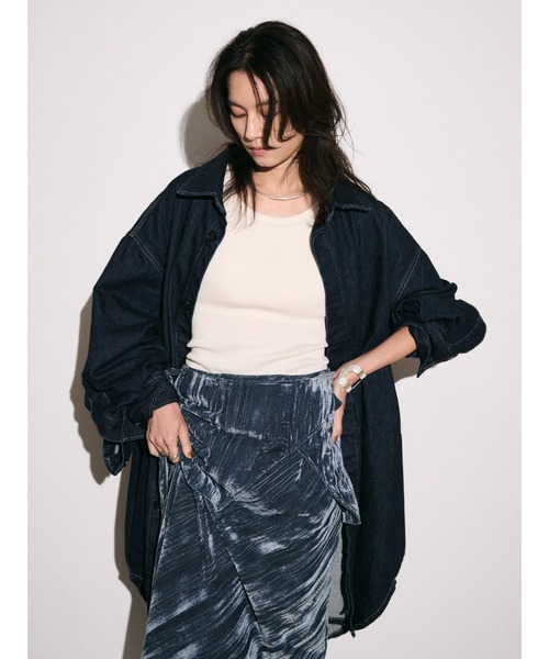 ブラウス シャツ 「Htage」ビッグシルエットデニムシャツ レディースの画像