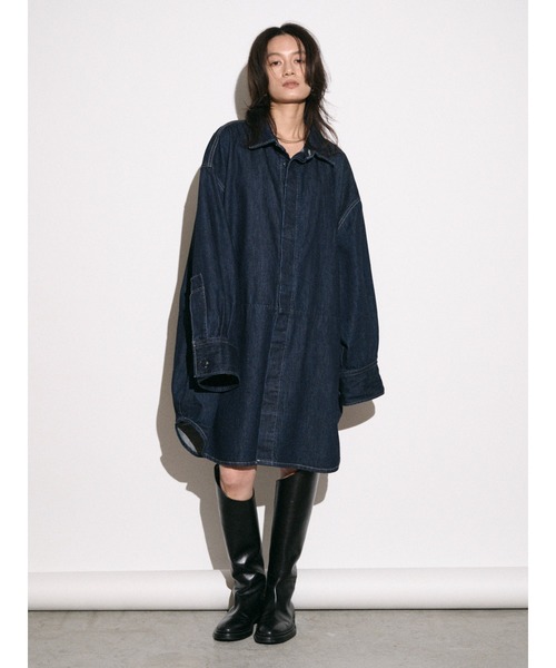 ブラウス シャツ 「Htage」ビッグシルエットデニムシャツ レディースの画像