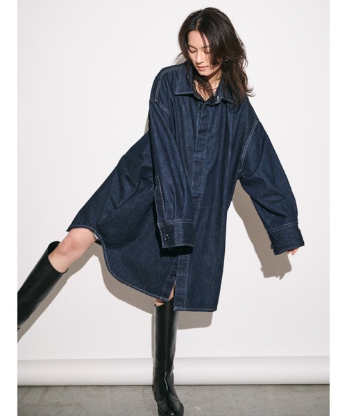 ブラウス シャツ 「Htage」ビッグシルエットデニムシャツ レディースの画像