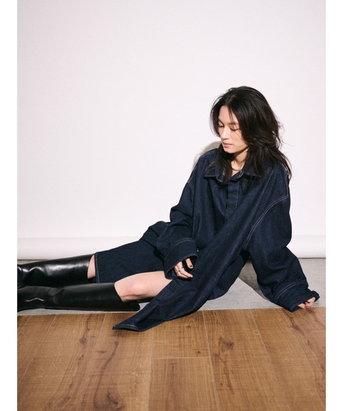 ブラウス シャツ 「Htage」ビッグシルエットデニムシャツ レディースの画像