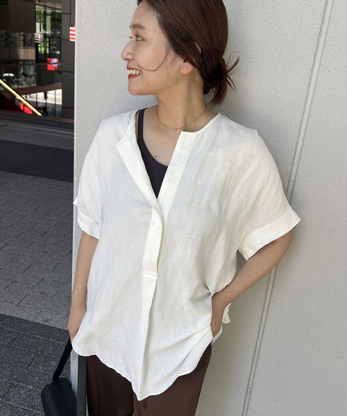 タグ付き新品　レーヨン麻ノーカラーブラウス JOURNAL STANDARD ブラウス シャツ 「追加3」「洗える