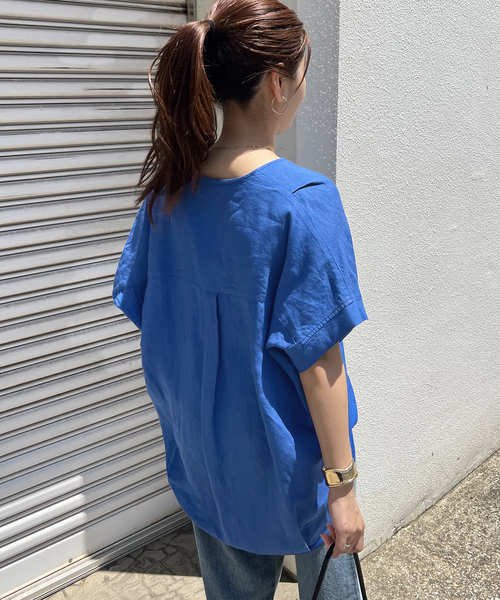 極美品 ジャーナルスタンダード 洗える リネンレーヨン ノーカラーブラウス 黒 JOURNAL STANDARD｜ジャーナルスタンダード（レディース