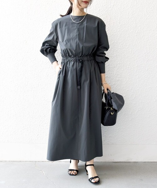 「SHIPS any」 長袖ワンピース ONE SIZE ネイビー レディース