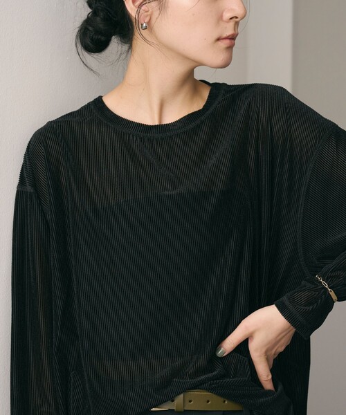 tシャツ ベロアストライプシアー ロングスリーブカットソー レディース BEAUTY＆YOUTH UNITED ARROWS tシャツ ベロアストライプシアー