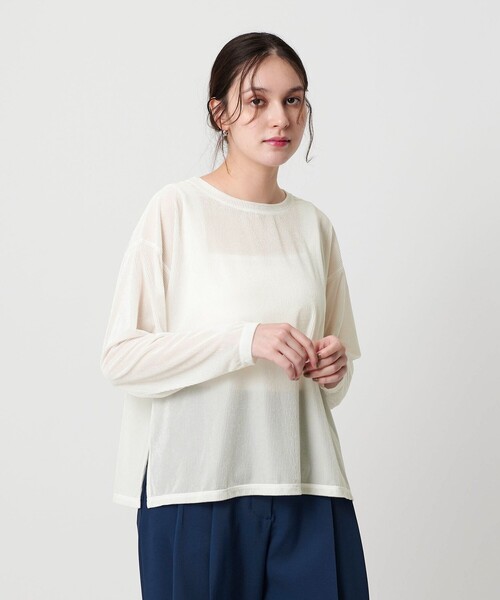 tシャツ ベロアストライプシアー ロングスリーブカットソー レディース BEAUTY＆YOUTH UNITED ARROWS tシャツ ベロアストライプシアー