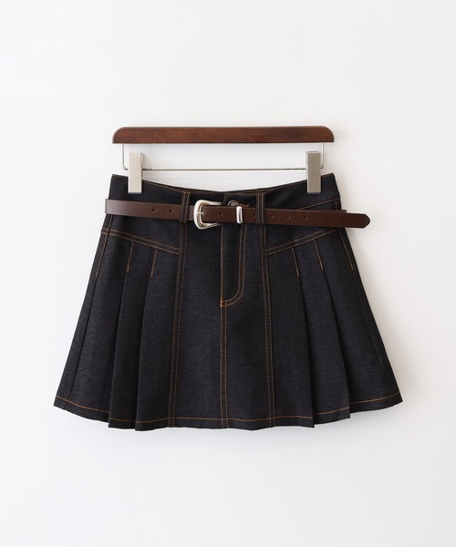 SpRay（スプレイ） スカート ベルト付きステッチプリーツミニスカート