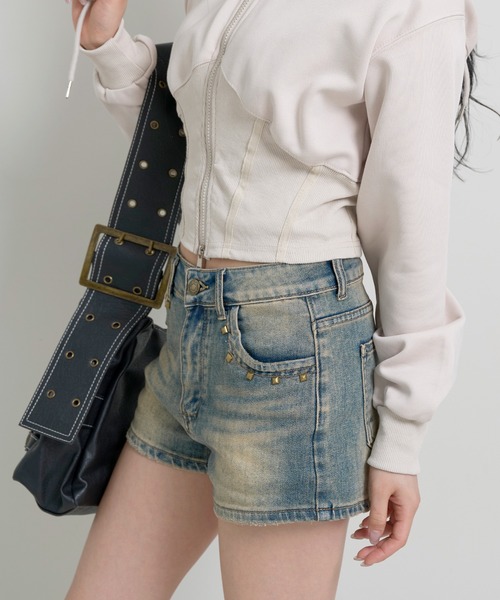 「FOLLOWIN」 デニムショートパンツ LARGE ブラック レディース