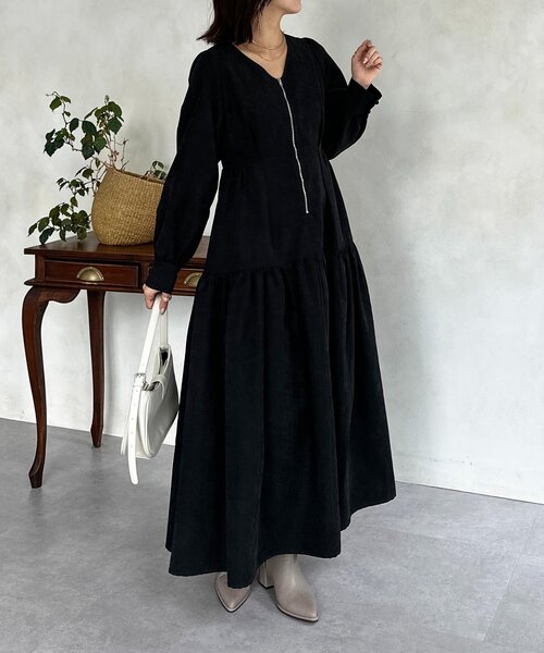 unofワンピース Thevon ワンピース フロントジップティアードワンピース