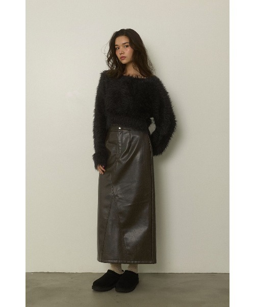 Azzedine Alaia レザースカート　ダークブラウン ALEXIA STAM（アリシアスタン） ロング スカート Fake Leather Warm