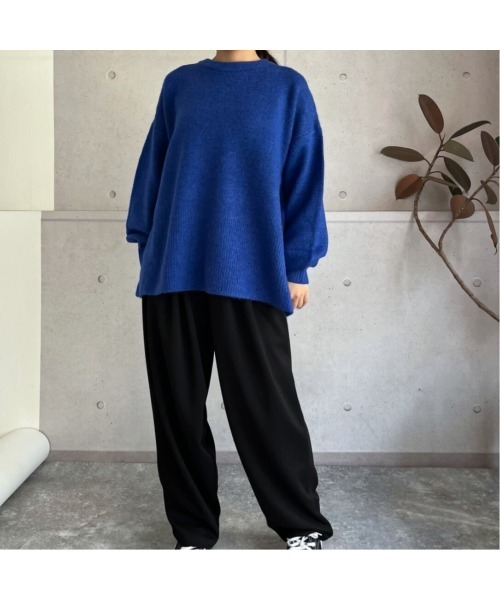 amini ニット セーター ボックスシルエットサイドスリットトップス 