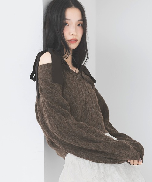 Heather（ヘザー） カーディガン 2WAYケーブルリボンカーディガン