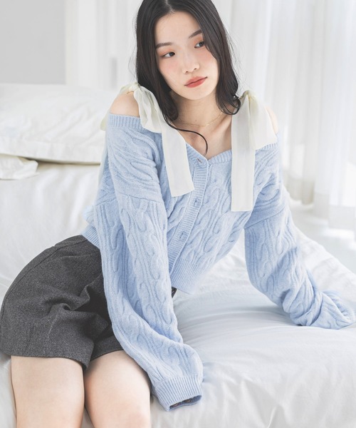 Heather（ヘザー） カーディガン 2WAYケーブルリボンカーディガン
