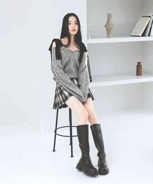 Heather（ヘザー） カーディガン 2WAYケーブルリボンカーディガン