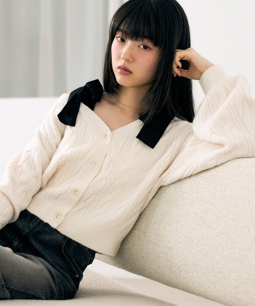 Heather（ヘザー） カーディガン 2WAYケーブルリボンカーディガン